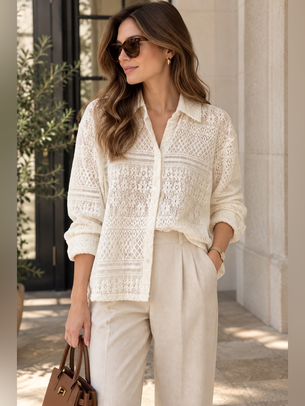 ba&sh Barnabe Ecru Crochet Lace Shirt Size M